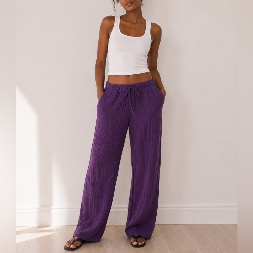 Appleseed’s Petites Purple Crinkle Gauze Straight Leg Pants | Size 10P